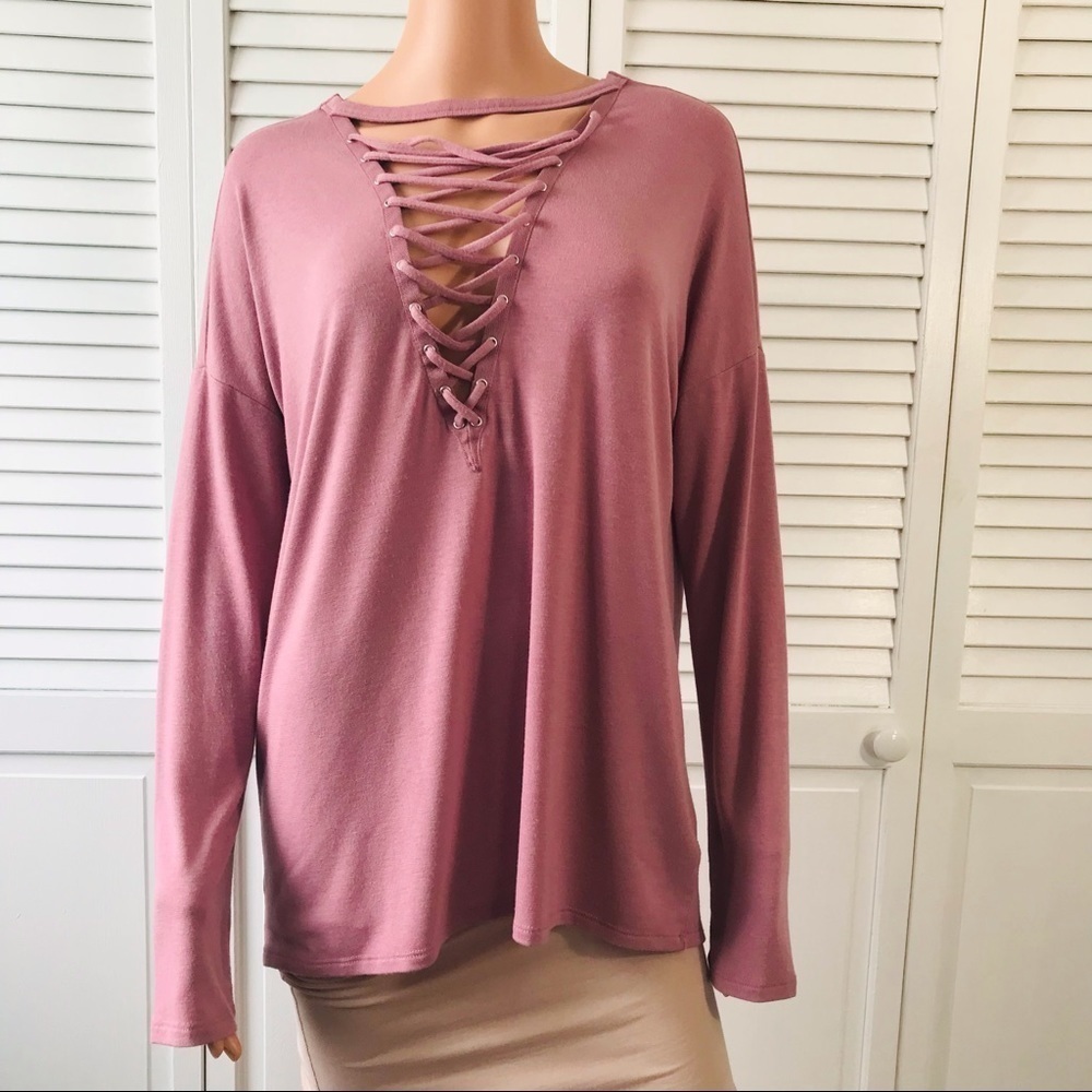 2/$25 EXPRESS One Eleven Light Pink Long Sleeve Shirt Size Medium